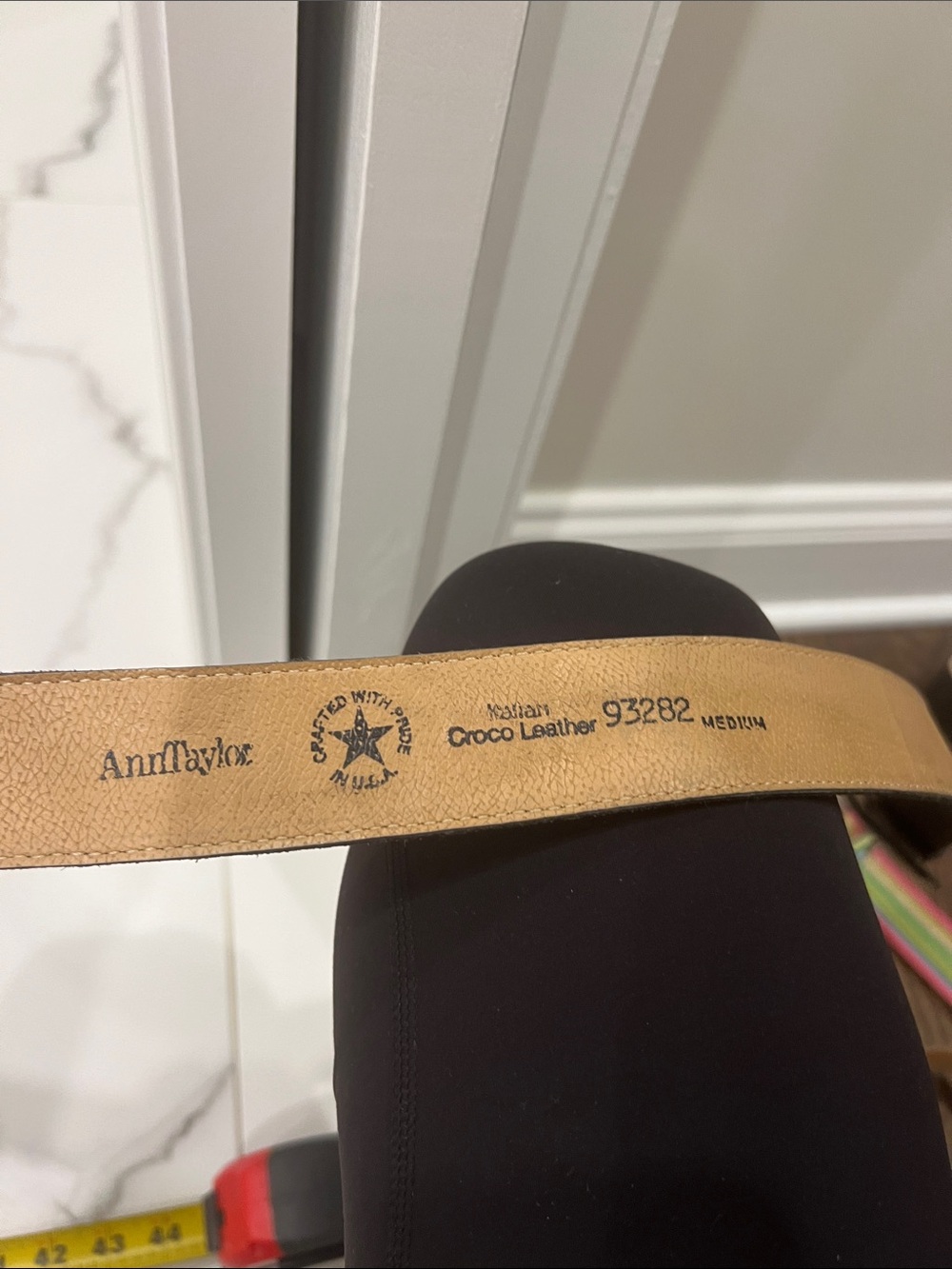Ann Taylor Black Croco-Embossed Leather Belt